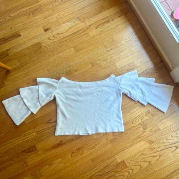 Endless Rose Off Shoulder Ruffle Sleeve Sweater (Women's Size Medium) - Picture 5 of 6